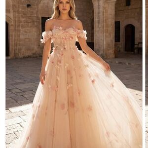 Elegant Off-Shoulder Cream Gown